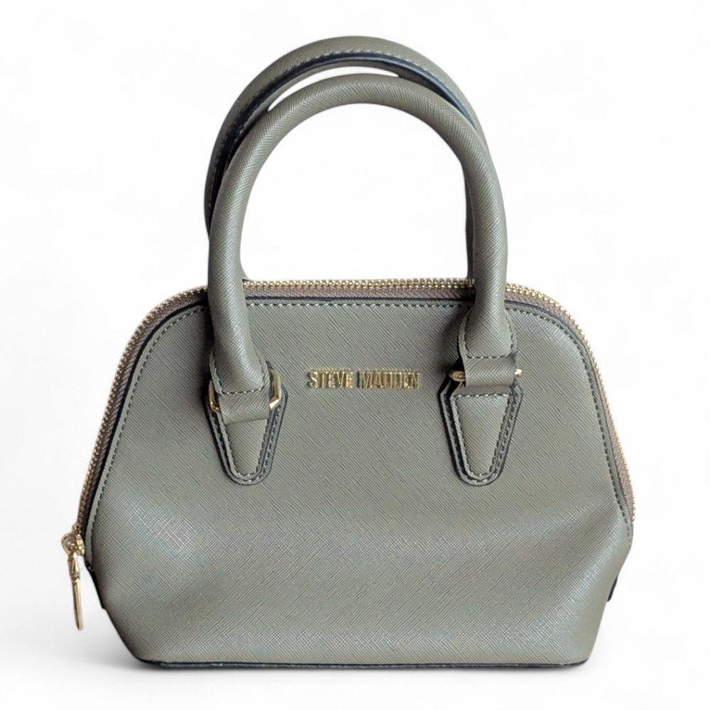 Steve Madden Small Crossbody Faith Saffiano Gray Olive Dome Bag‎ Satchel - Picture 3 of 10